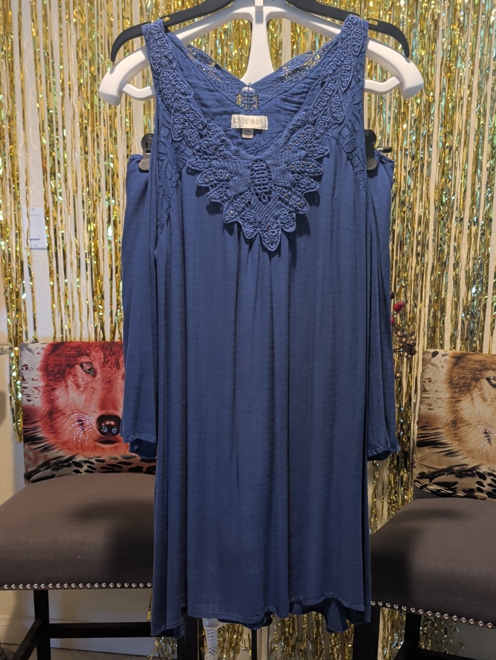 Boys Knox Rose Navy Blue Crochet Cold-Shoulder Tunic